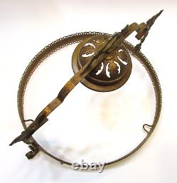 Old 1870's Solid Brass Hanging Kerosene Lamp Large 14 dia Antique Brass Frame