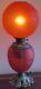 Old 1890 Red Satin Amberina Flower Electric Kerosene Oil Gone With The Wind Lamp
