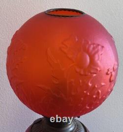 Old 1890 Red Satin Amberina Flower Electric Kerosene Oil Gone With The Wind Lamp