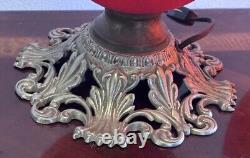 Old 1890 Red Satin Amberina Flower Electric Kerosene Oil Gone With The Wind Lamp
