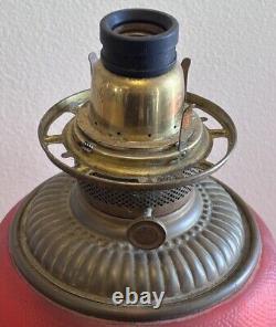 Old 1890 Red Satin Amberina Flower Electric Kerosene Oil Gone With The Wind Lamp