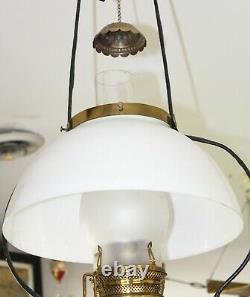 Old Antique B & H Ornate Brass COUNTRY STORE HANGING LAMP Electrified Oil Lamp