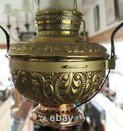 Old Antique B & H Ornate Brass COUNTRY STORE HANGING LAMP Electrified Oil Lamp