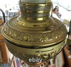 Old Antique B & H Ornate Brass COUNTRY STORE HANGING LAMP Electrified Oil Lamp