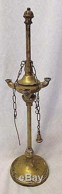 Old Antique Brass LUCERNE Whale OIL LAMP with 2 Tools Wick Pick & Snuffer