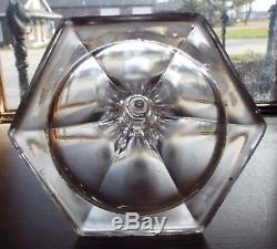 Old Antique Clear Glass Hexagon Base Plain WHALE OIL LAMP With BURNER