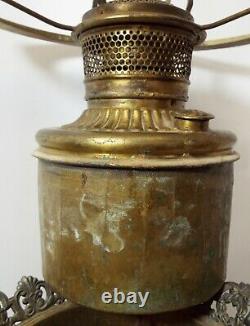 Old Antique Copper URN STYLE Electrified Oil LAMP with Green Cased Shade WORKS