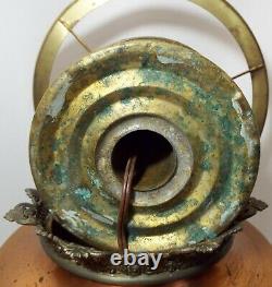 Old Antique Copper URN STYLE Electrified Oil LAMP with Green Cased Shade WORKS