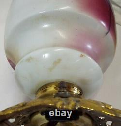 Old Antique FLORAL Pink Green GONE WITH THE WIND Electrified Oil LAMP -COMPLETE