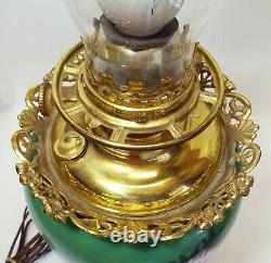 Old Antique FLORAL Pink Green GONE WITH THE WIND Electrified Oil LAMP -COMPLETE