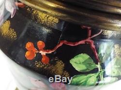 Old Antique LARGE Brass & Porcelain BIRD Leaves Floral BANQUET OIL LAMP BASE