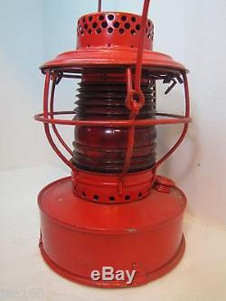 Old Handlan Oil Lantern Red Bevel Glass Globe St Louis USA Consolidated Edison