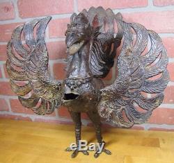 Old PHOENIX FIRE BIRD Figural Bronze Oil Lamp Large Decorative Arts w Hang Chain