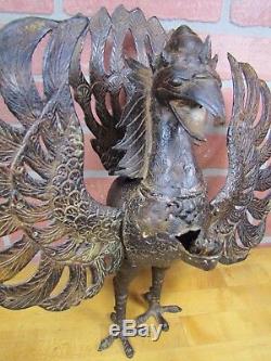 Old PHOENIX FIRE BIRD Figural Bronze Oil Lamp Large Decorative Arts w Hang Chain