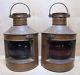 Old Pair Tung Woo Hong Kong Nautical Oil Lamps Copper Lanterns Starboard & Port