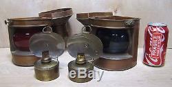 Old Pair Tung Woo Hong Kong Nautical Oil Lamps Copper Lanterns Starboard & Port