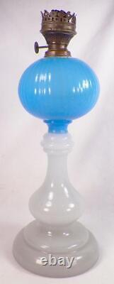Onion Kerosene Oil Lamp Blue White Opaline Glass Blown Pedestal A Beauty Antique