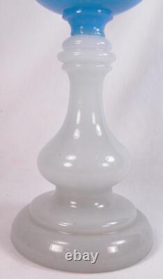 Onion Kerosene Oil Lamp Blue White Opaline Glass Blown Pedestal A Beauty Antique