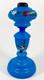 Opaline Blue Bristol Glass Oil Lamp Kerosene Hand Painted Bird, Flower with Burner