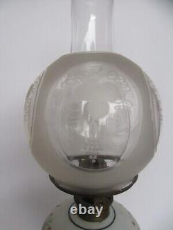 Orig 19th Century Boston & Sandwich Glass Blue Baroque Painted Font Oil Lamp