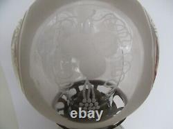 Orig 19th Century Boston & Sandwich Glass Blue Baroque Painted Font Oil Lamp