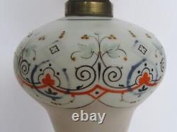 Orig 19th Century Boston & Sandwich Glass Blue Baroque Painted Font Oil Lamp