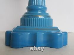 Orig 19th Century Boston & Sandwich Glass Blue Baroque Painted Font Oil Lamp