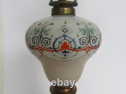 Orig 19th Century Boston & Sandwich Glass Blue Baroque Painted Font Oil Lamp