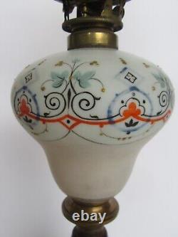 Orig 19th Century Boston & Sandwich Glass Blue Baroque Painted Font Oil Lamp