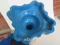 Orig 19th Century Boston & Sandwich Glass Blue Baroque Painted Font Oil Lamp
