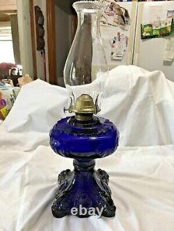 Original Antique Cobalt Princess Feather Oil Lamp