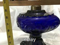 Original Antique Cobalt Princess Feather Oil Lamp