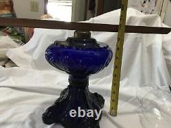 Original Antique Cobalt Princess Feather Oil Lamp