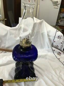 Original Antique Cobalt Princess Feather Oil Lamp