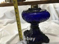 Original Antique Cobalt Princess Feather Oil Lamp