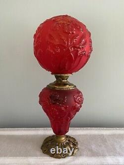 Original Antique Kerosene Red Satin Gone with the Wind GWTW Parlor Oil Lamp