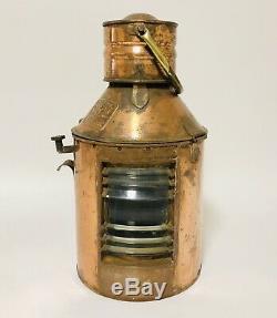 Original Antique Ships Marine Copper Signal Lamp Lantern Light with Oil Burner