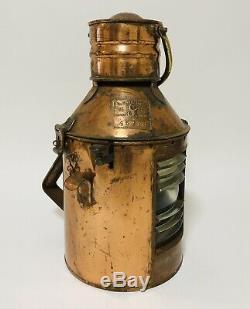 Original Antique Ships Marine Copper Signal Lamp Lantern Light with Oil Burner