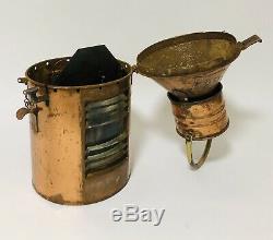 Original Antique Ships Marine Copper Signal Lamp Lantern Light with Oil Burner