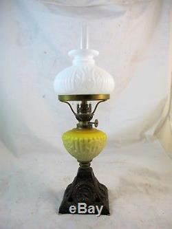 Original Oil Lamp, Cast Iron & Glass C1910