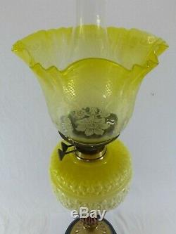 Original Victorian Duplex Oil Lamp with Fancy Etched Shade