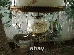 Original Victorian Hanging Parlor Lamp, Library, Oil, GWTW, Antique, Prisms