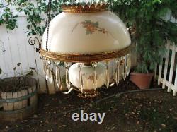 Original Victorian Hanging Parlor Lamp, Library, Oil, GWTW, Antique, Prisms