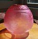 Original Victorian cranberry cut glass crystal etched floral oil lamp shade 4in