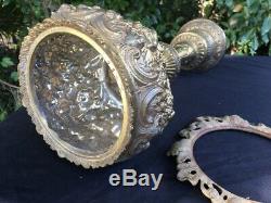 Ornate Antique Banquet Type Ball Shade Oil Lamp Italian Electrified