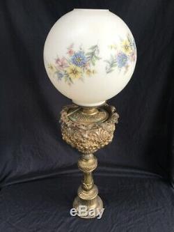Ornate Antique Banquet Type Ball Shade Oil Lamp Italian Electrified