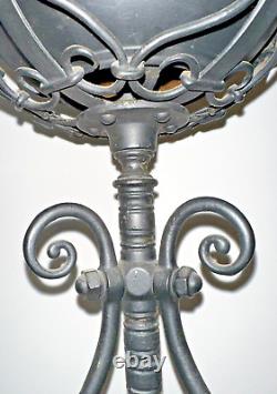 Ornate Antique Wrought Iron Oil Kerosene Banquet Lamp Holder Base for 5 Font