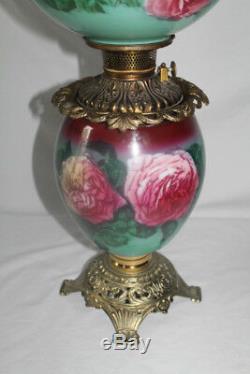 Outstanding Hand Painted Gone with the Wind Oil Lamp with ROSES RARE 12 Shade