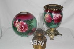 Outstanding Hand Painted Gone with the Wind Oil Lamp with ROSES RARE 12 Shade