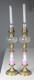 PAIR OF ANTIQUE KOSMOS W & W GLASS KEROSENE LAMPS with BRASS BASE & CHIMNEYS